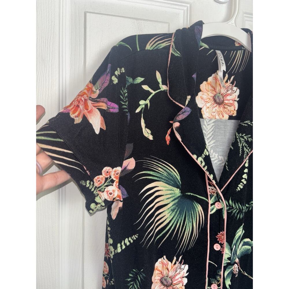 Soma Cool Nights Tropical Floral Piped Short Sleeve Top Pants PJ Set M/L - Picture 11 of 13